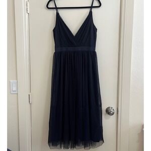 Y2K Express Navy Chiffon Lace Babydoll Dress 6 Ballet Fairy Coquette Romantic